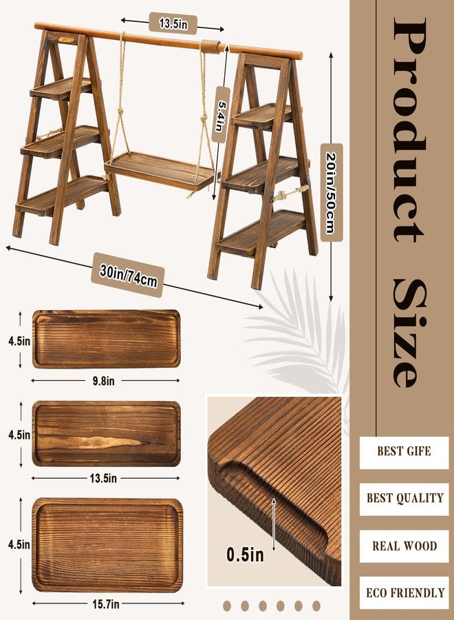 Beeveer Wooden 3 Tier Swing Cupcake Stand with Serving Platter 20x30 Foldable Ladder Stand Dessert Display Cake Snack Fruit Bread Centerpieces for Party, Birthday, Wedding, Baby Shower(Dark Walnut) - Image 2